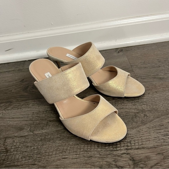 Diane Von Furstenberg Shoes - Diane Von Furstenberg Heeled Sandals Gold Shimmer Slip On Metallic Party